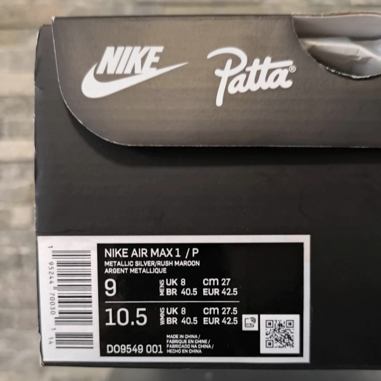 Nike Air Max 1 x Patta "Rush Maroon" – Taille 42,5